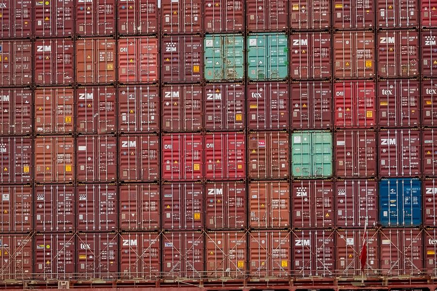 Containers aboard a cargo vessel